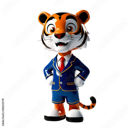 Cute Tiger Cartoon Holding Blank Sign for Message or Announcement

