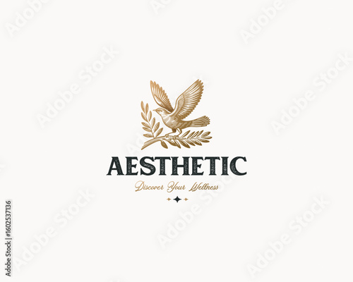 Bird on a branch logo template for spa or beauty clinic business