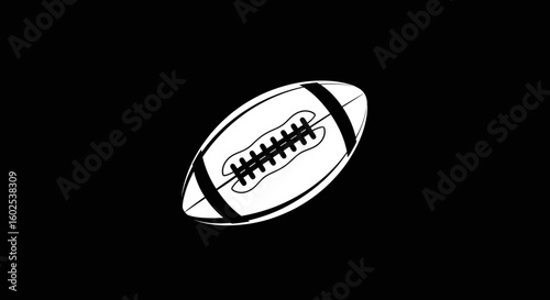 Monochrome Football Ball, Vector Illustration Against Black Backdrop, Design Elements for Sports Related Content Isolated American Football Ball