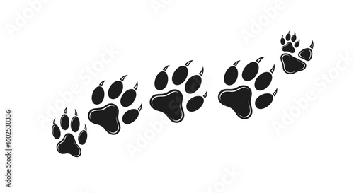 Vector Image Showcasing a Trail of Animal Paw Prints with Sharp Claws on a White Background Symbolizing Journey 95