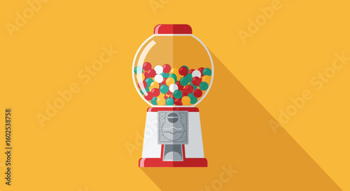 Whimsical Gumball Machine Illustration on Warm Yellow Canvas Creating a Nostalgic Ambience