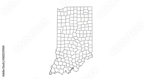 Indiana County Map: Detailed outline of the state of Indiana with county borders for geographic and data visualization purposes