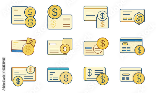 Vector illustration of payment methods including credit cards and dollar coin icons