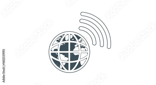 Worldwide Network Connection Globe Symbol with Wireless Signal for Global Communication