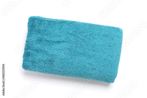 One folded terry towel isolated on white, top view