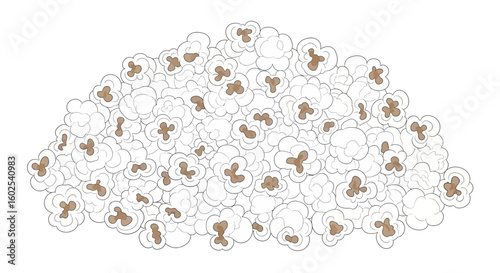 Stylized popcorn hill illustration against plain backdrop delivering nostalgic concession stand treat visuals invoking cozy movie atmosphere