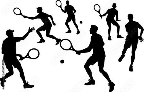 Tennis Players in Action Silhouette