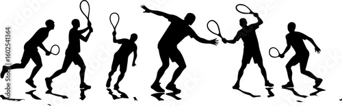 Tennis Players in Action Silhouette