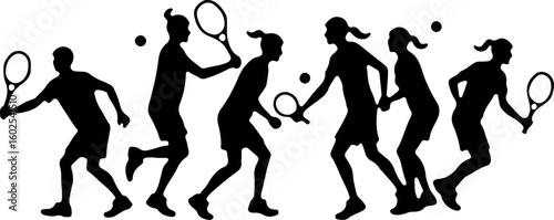 Tennis Players in Action Silhouette
