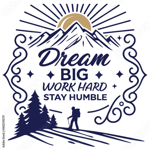 Dream Big Work Hard Stay Humble A Layered Dog Illustration Featuring Motivational Typography in a Colorful CMYK Color Palette with Helvetica and Courier Fonts