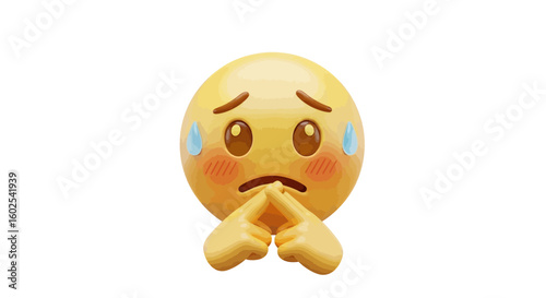 Expressive Yellow Emoji Character Conveying Nervousness and Anticipation on Clean White Background