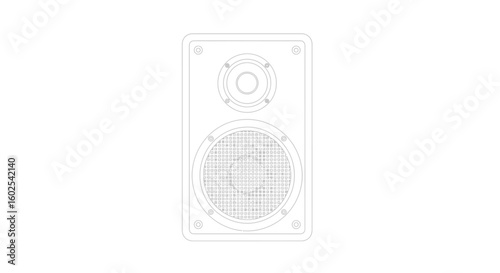 Detailed loudspeaker illustration offering precision and clarity representing audio equipment and sound system design aesthetics using outlines
