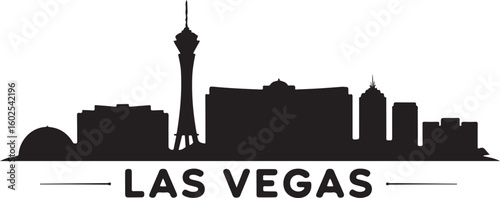 Las Vegas Skyline Silhouette Vector with Stratosphere Tower and Casinos