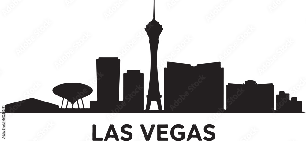 Fototapeta premium Las Vegas Skyline Silhouette Vector with Stratosphere Tower and Casinos