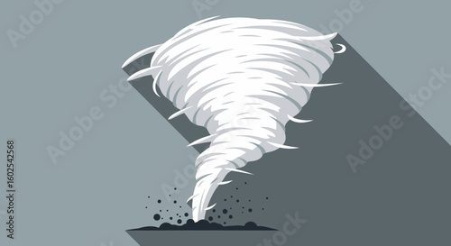Stylized Tornado Illustration with Abstract Whirlwind Effect and Gray Backdrop Emphasizing Force and Dynamics against a Neutral Background