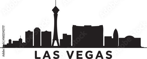 Las Vegas Skyline Silhouette Vector with Stratosphere Tower and Casinos
