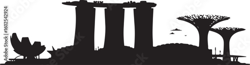 Singapore Skyline Silhouette Vector with Marina Bay Sands and Supertree Grove