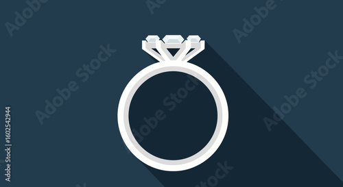 Elegant diamond ring design with modern minimalist style and a dark teal background to highlight the brilliance