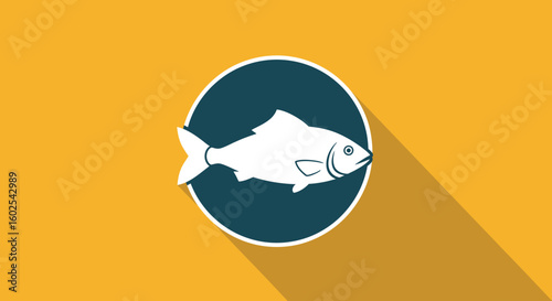 Stylized fish emblem over a golden background providing a minimalist symbol design with aquatic allure