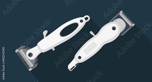 Stylized barber tools illustration showcasing hair clippers for grooming professionals in a minimalist and modern design, perfect for digital content