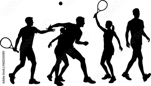 Tennis Players in Action Silhouette