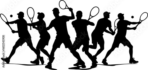 Tennis Players in Action Silhouette
