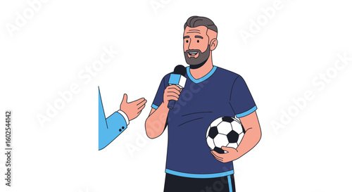Charismatic Soccer Player Being Interviewed, Representing Athleticism and Professionalism in Sports Media and Communication