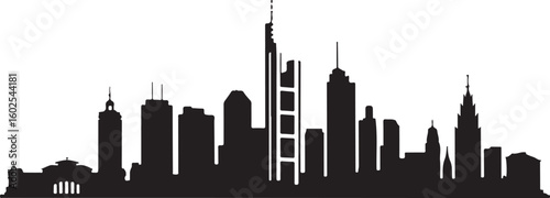 Frankfurt Skyline Silhouette Vector with Messeturm and Financial District