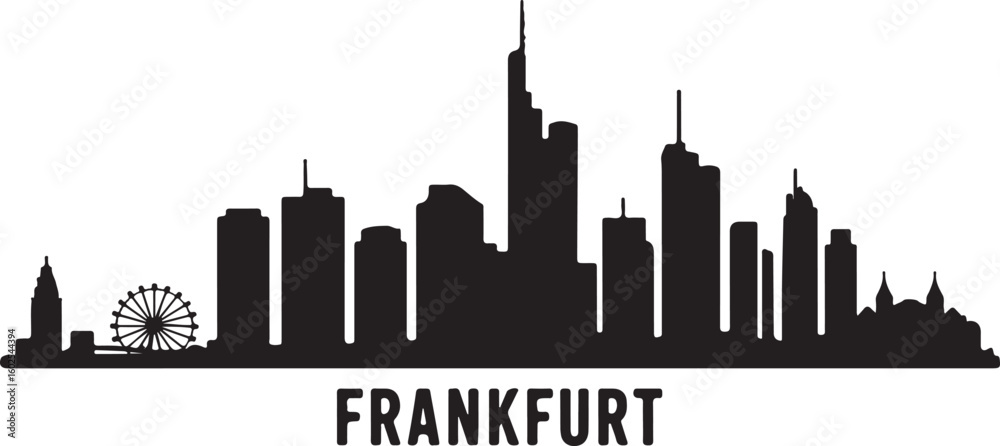 Obraz premium Frankfurt Skyline Silhouette Vector with Messeturm and Financial District