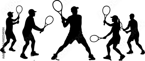 Tennis Players in Action Silhouette