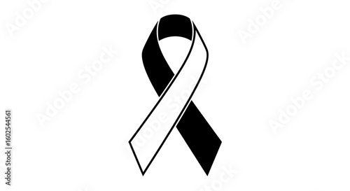 Sleek monochrome ribbon rendering against a pure backdrop, conveying a sense of somber awareness and solidarity