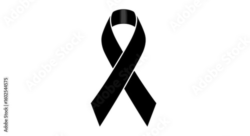 Elegant symbolic black ribbon, showcasing support and remembrance, with a minimalist design expressing solidarity and awareness against a pure white