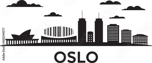 Oslo Skyline Silhouette Vector with Opera House and Barcode Project