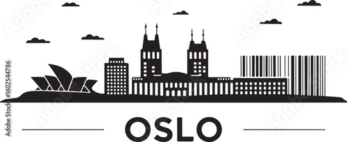 Oslo Skyline Silhouette Vector with Opera House and Barcode Project