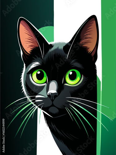 black cat with green eyes