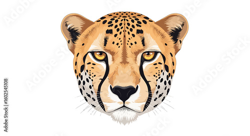 Detailed vectorized illustration of a majestic cheetah head with intense gaze and distinctive black spots, showcasing its unique beauty and powerful