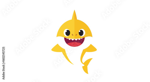 Animated marine creature illustration with a friendly yellow shark character depiction on a clean white backdrop