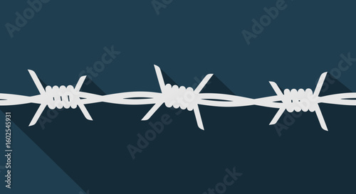 Graphical representation of a barbed wire fence, evoking themes of restriction and security, presented against a dark teal backdrop with simplistic
