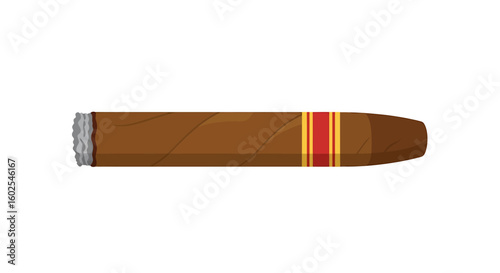 Elegant handcrafted cigar illustration with a decorative band and detailed texture represents a symbol of luxury smoking ritual