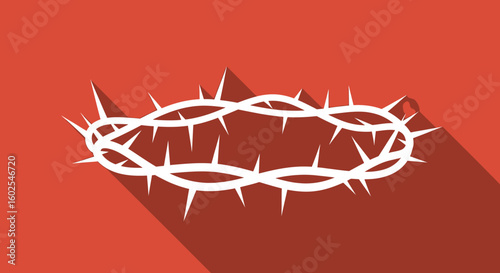 Stylized illustration of a Crown of Thorns against a subdued red background with a long shadow effect