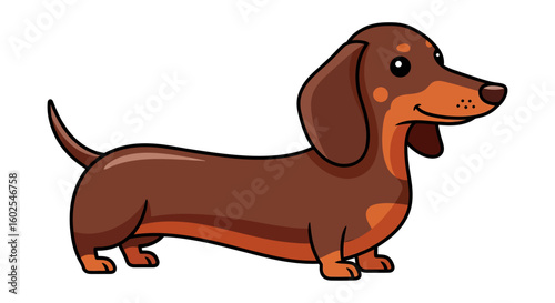 Cheerful cartoon dachshund illustration showcasing its characteristic long body and short legs in a playful manner