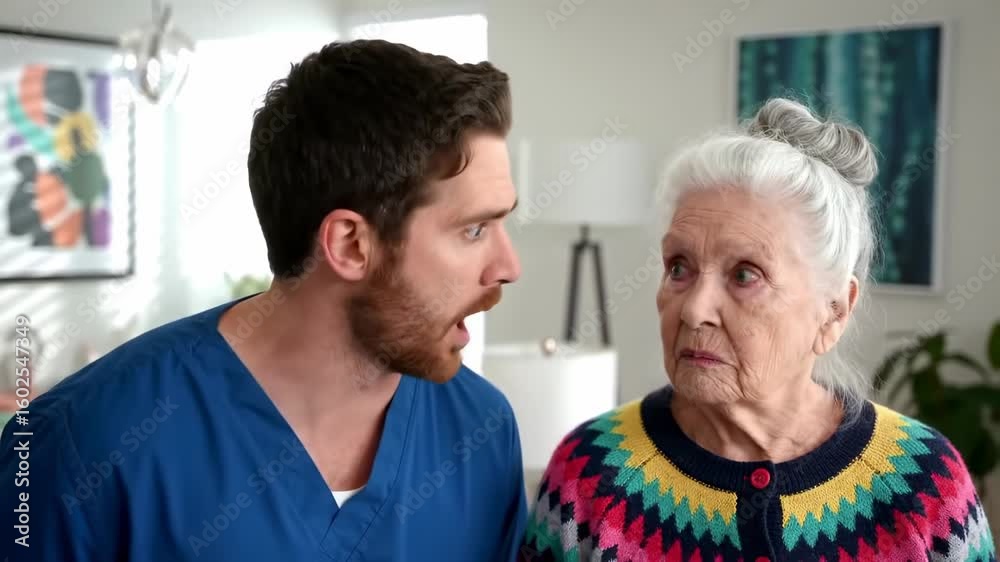 Surprised caregiver and senior Surprised caregiver and senior