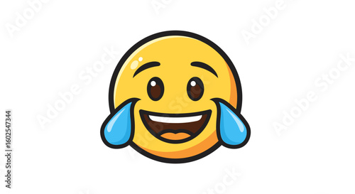 Cartoonish Laughing Emoji Face with Tears Streaming Down Its Cheeks Depicting Intense Amusement