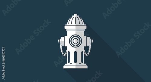Stylized fire hydrant illustration with elongated shadow on dark blue background suggesting safety preparedness