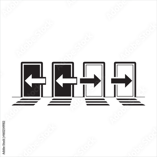 Four doors with arrows indicating a progression or choice