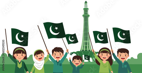 Pakistan independence day celebration with kids and minar e pakistan design