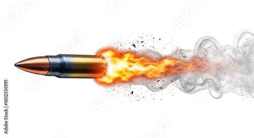 Fiery bullet in flight isolated on transparent background