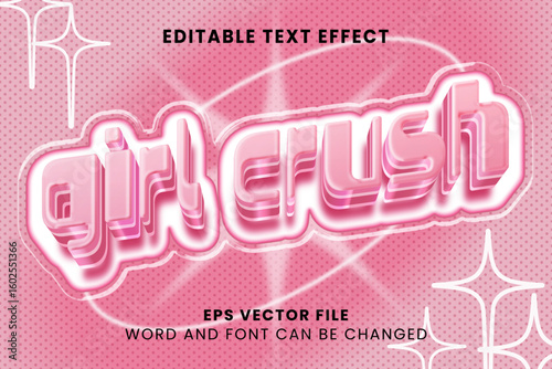 Girl crush pink retro y2k style 3d editable vector text effect