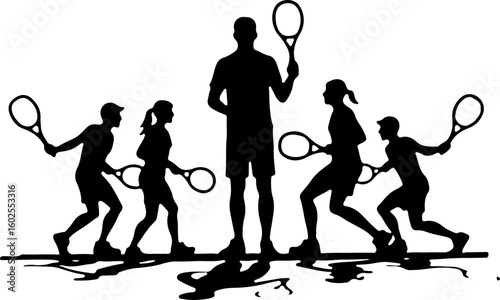 Tennis Player Silhouettes in Action"