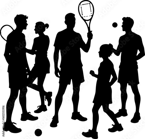 Tennis Player Silhouettes in Action"